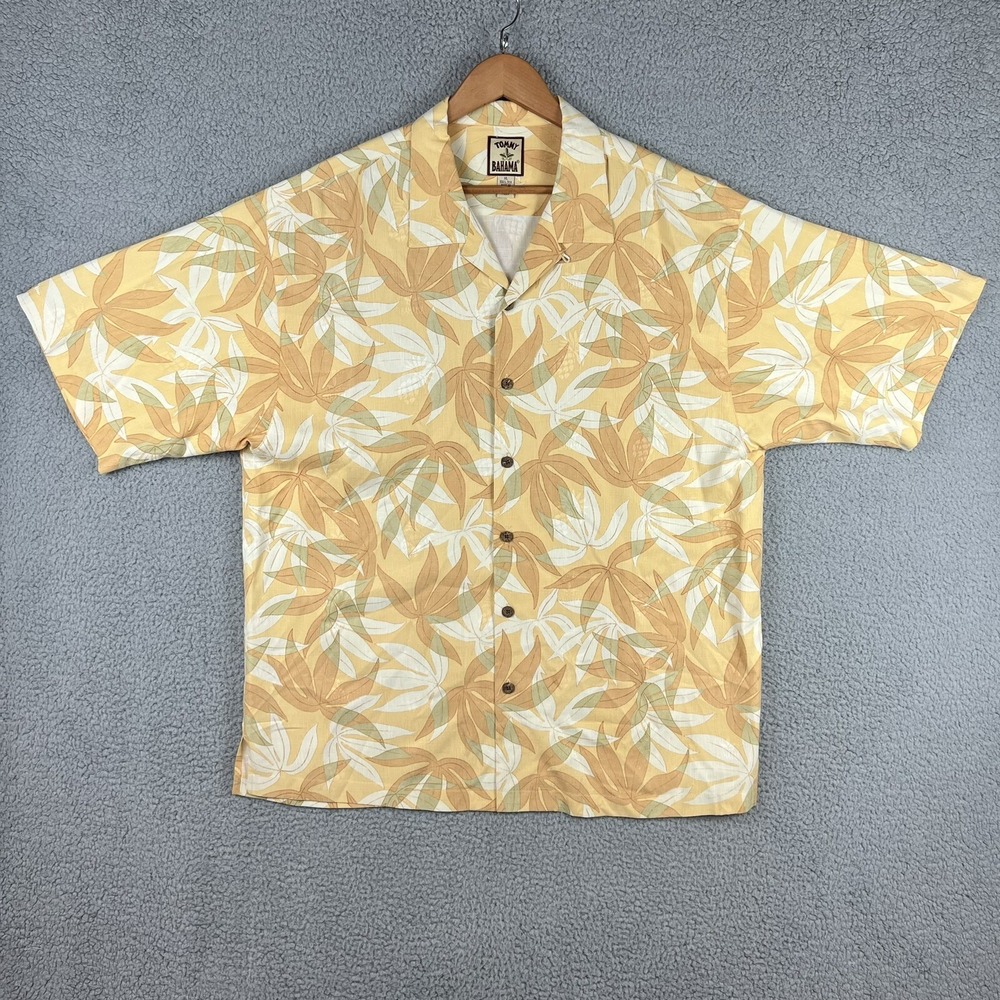 Tommy Bahama Hawaiian Shirt Mens XL 100% Silk Floral Orange Pineapple Embossed